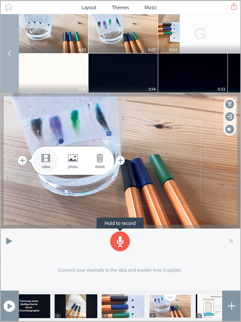 Startbildschirm von Adobe Spark Video