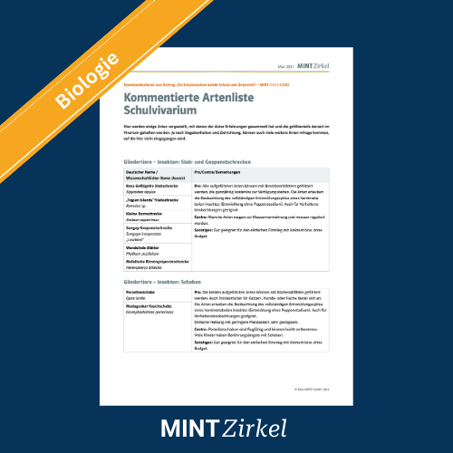 Artenliste Schulvivarium 2-2021 Titelbild