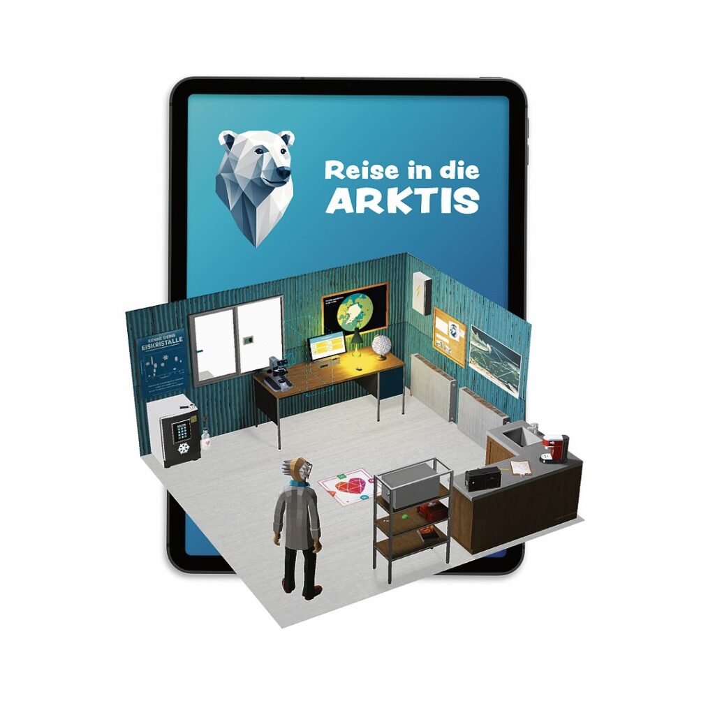 Screenshot aus der App "Reise in die Arktis", auf dem man ein Forschungslavor sieht